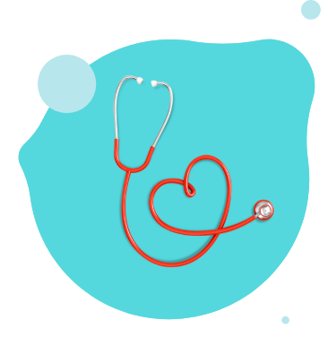Red stethoscope with tubing formed into a heart shape